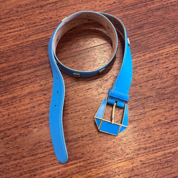 Vintage ESCADA Blue Leather Belt with Large Buckle - Picture 2 of 8